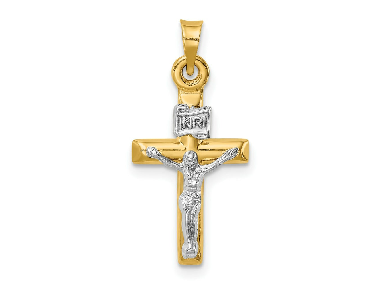 FJC Finejewelers 14 kt Two Tone Gold Hollow Crucifix Charm 23 x 11 mm