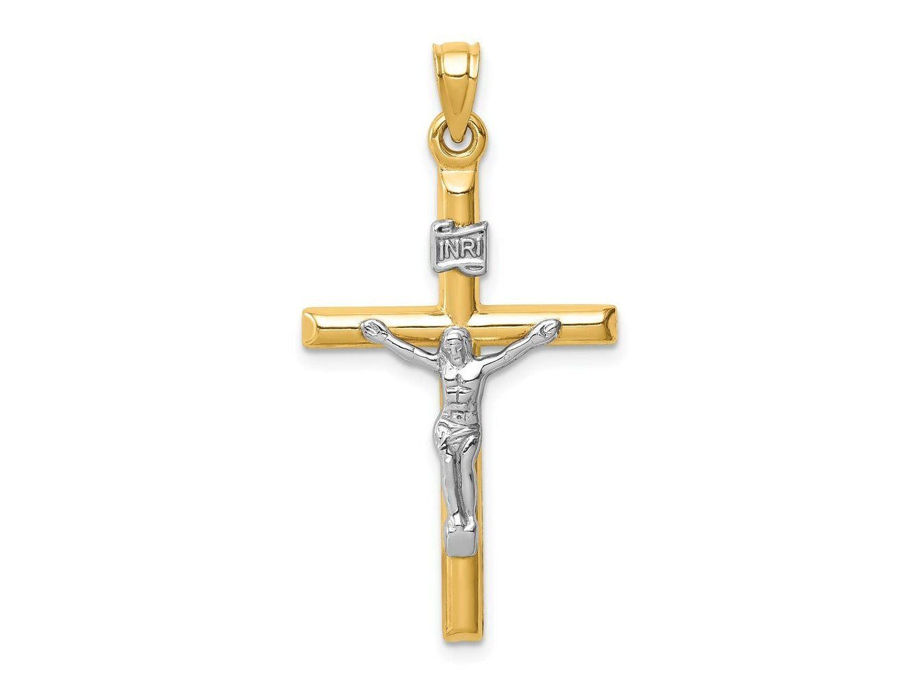 FJC Finejewelers 14 kt Two Tone Gold Hollow Crucifix Charm 36 x 20 mm