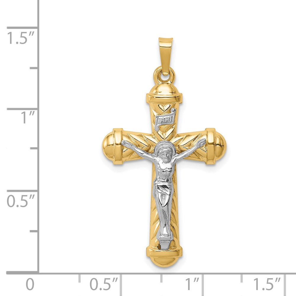 FJC Finejewelers 14 kt Two Tone Gold Hollow Polished Chevron Design Crucifix 24 x 19 mm