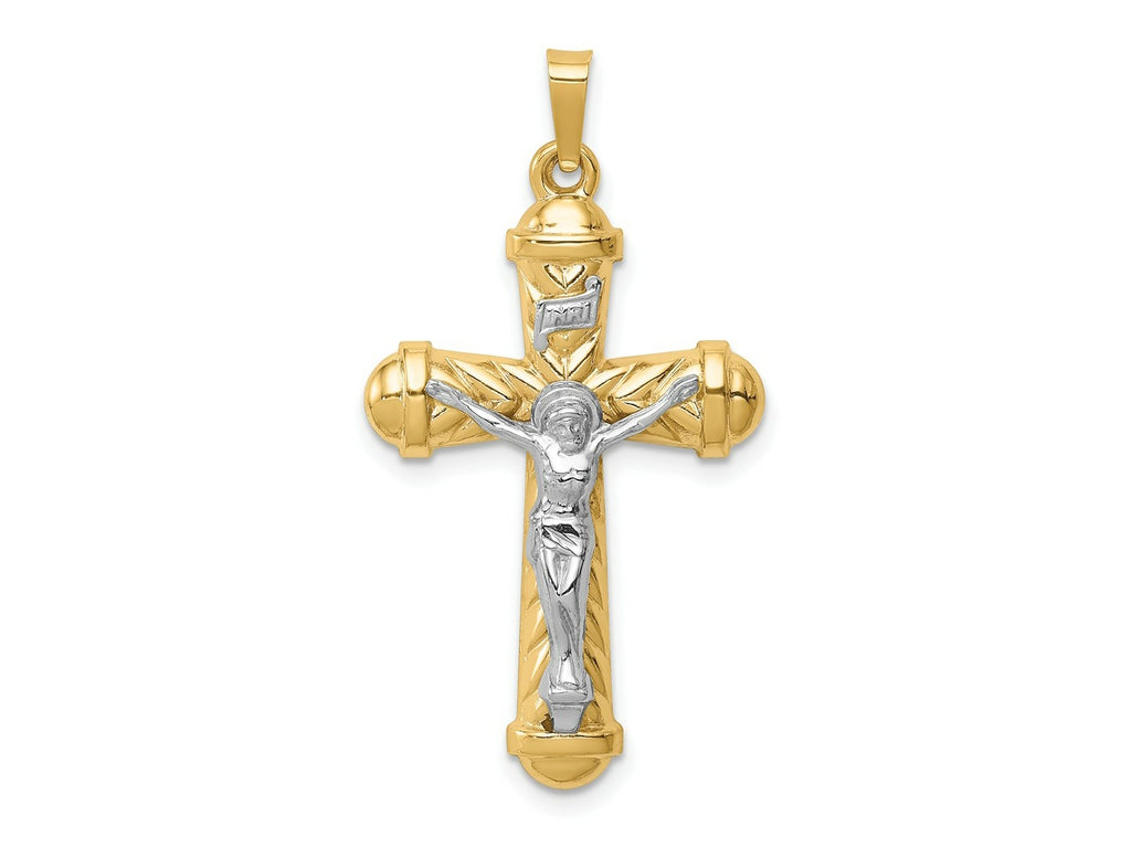 FJC Finejewelers 14 kt Two Tone Gold Hollow Polished Chevron Design Crucifix 24 x 19 mm