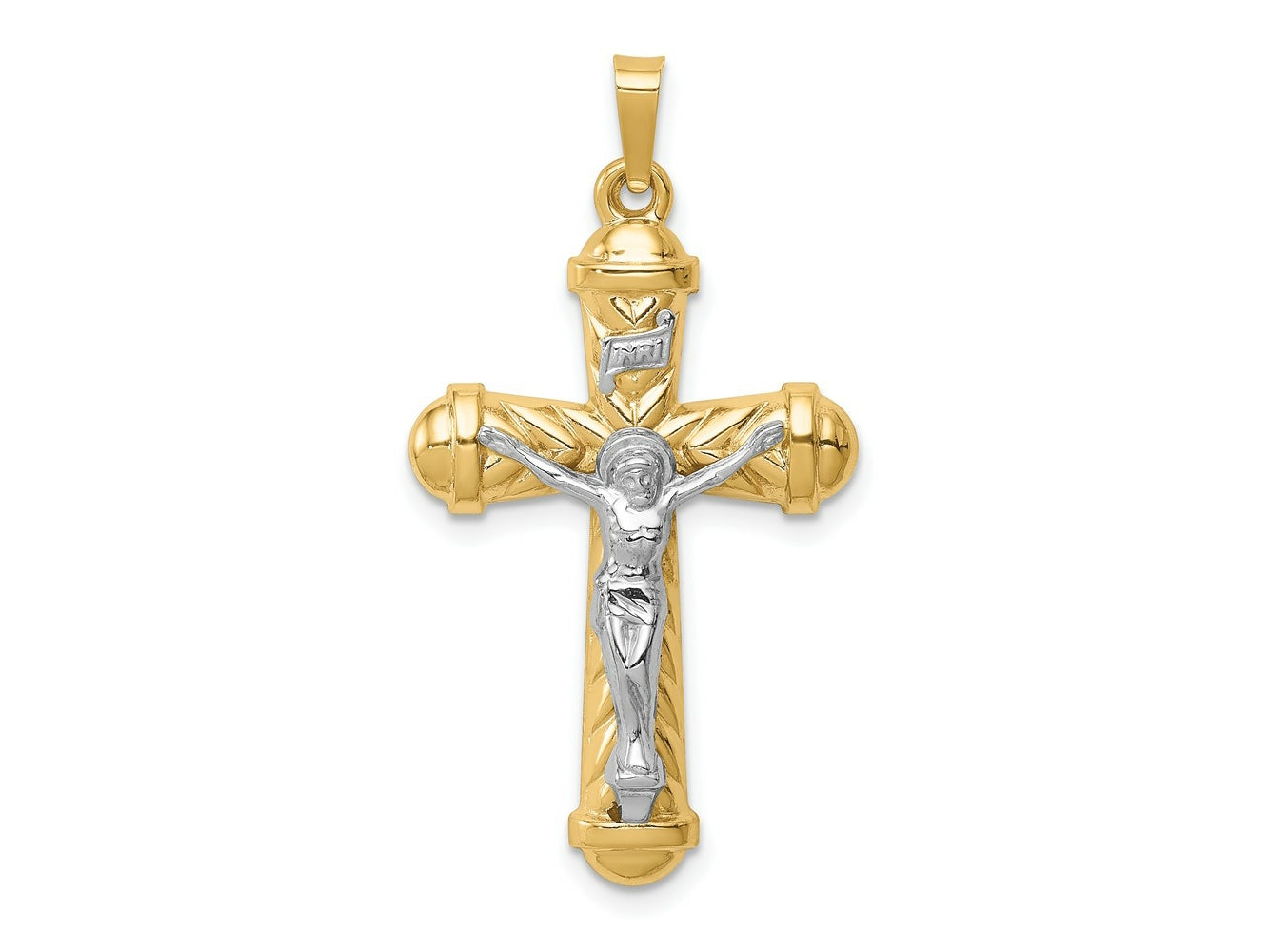 FJC Finejewelers 14 kt Two Tone Gold Hollow Polished Chevron Design Crucifix 24 x 19 mm