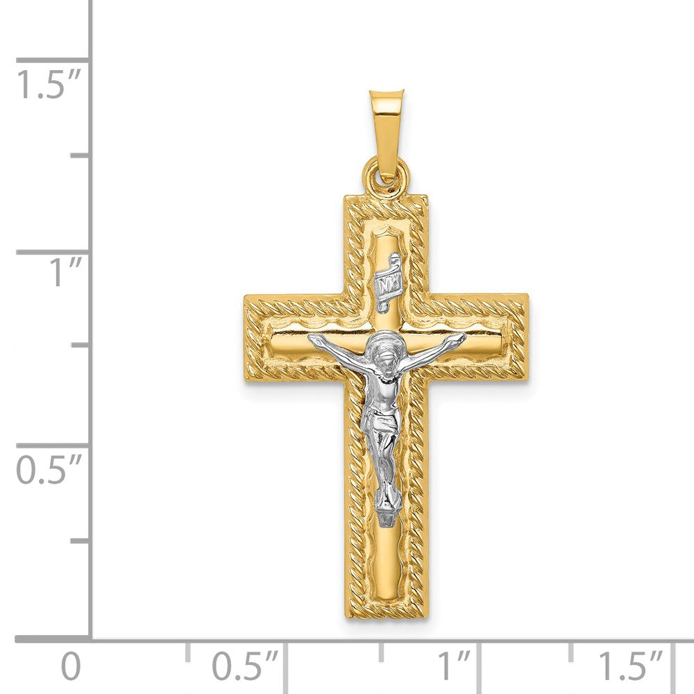 FJC Finejewelers 14 kt Two Tone Gold Hollow Polished Rope Edge Latin Crucifix 34 x 19 mm