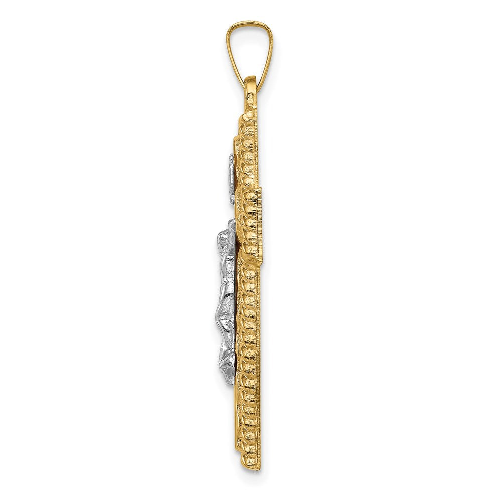 FJC Finejewelers 14 kt Two Tone Gold Hollow Polished Rope Edge Latin Crucifix 34 x 19 mm