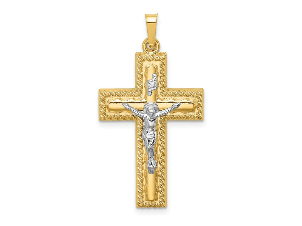 FJC Finejewelers 14 kt Two Tone Gold Hollow Polished Rope Edge Latin Crucifix 34 x 19 mm