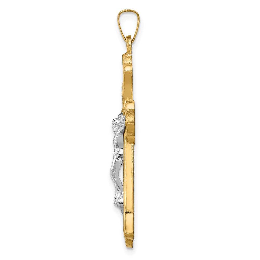 FJC Finejewelers 14 kt Two Tone Gold Hollow Polished Woven Fleur de Lis Crucifix