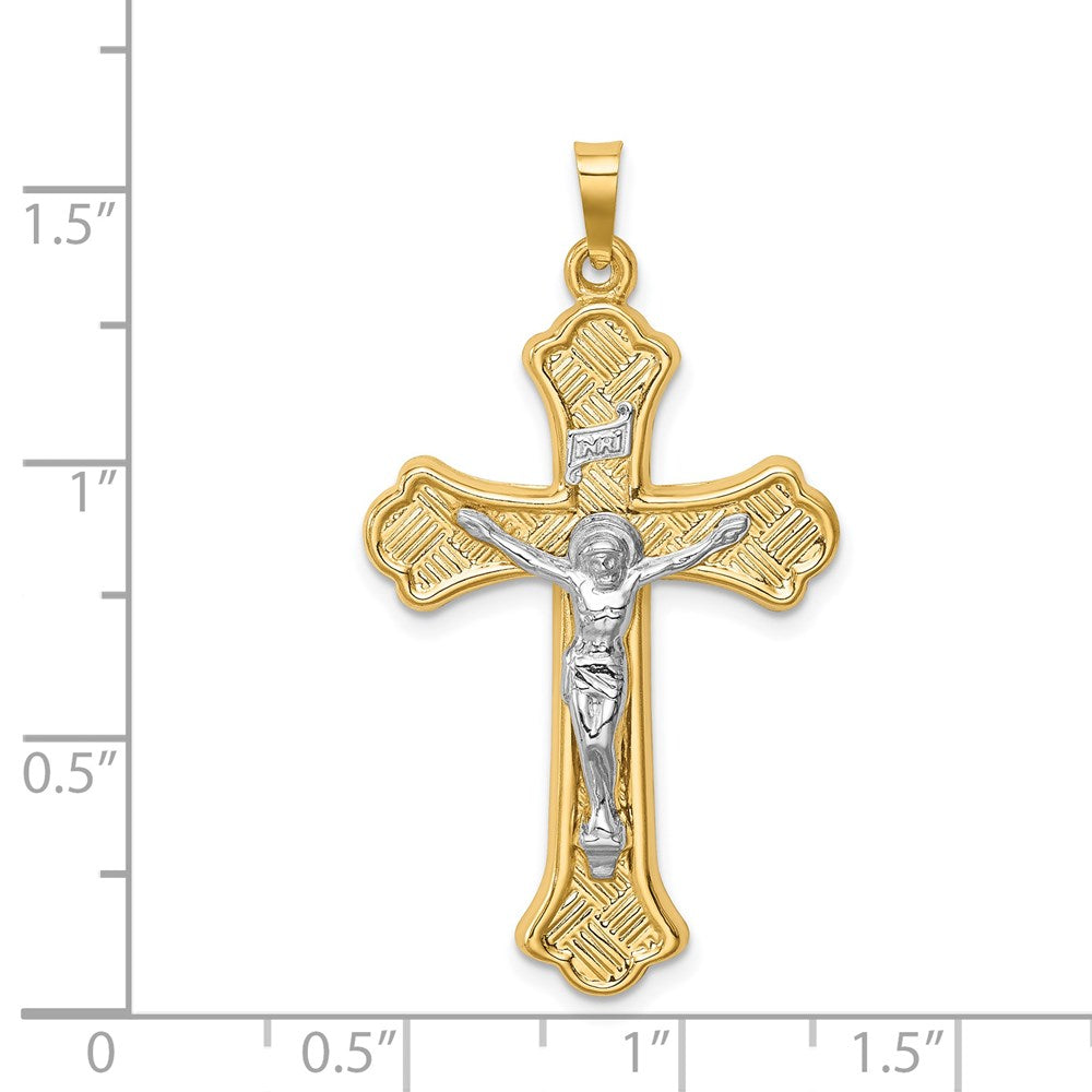 FJC Finejewelers 14 kt Two Tone Gold Hollow Polished Woven Fleur de Lis Crucifix