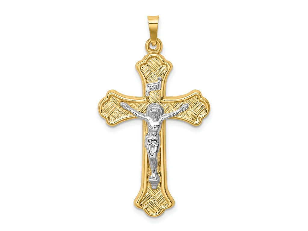 FJC Finejewelers 14 kt Two Tone Gold Hollow Polished Woven Fleur de Lis Crucifix