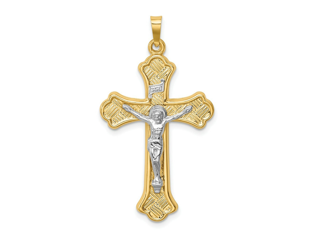 FJC Finejewelers 14 kt Two Tone Gold Hollow Polished Woven Fleur de Lis Crucifix