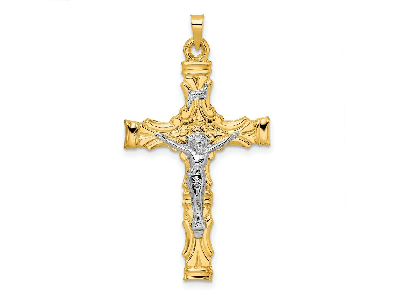 FJC Finejewelers 14 kt Two Tone Gold Solid INRI Crucifix Charm 23 mm