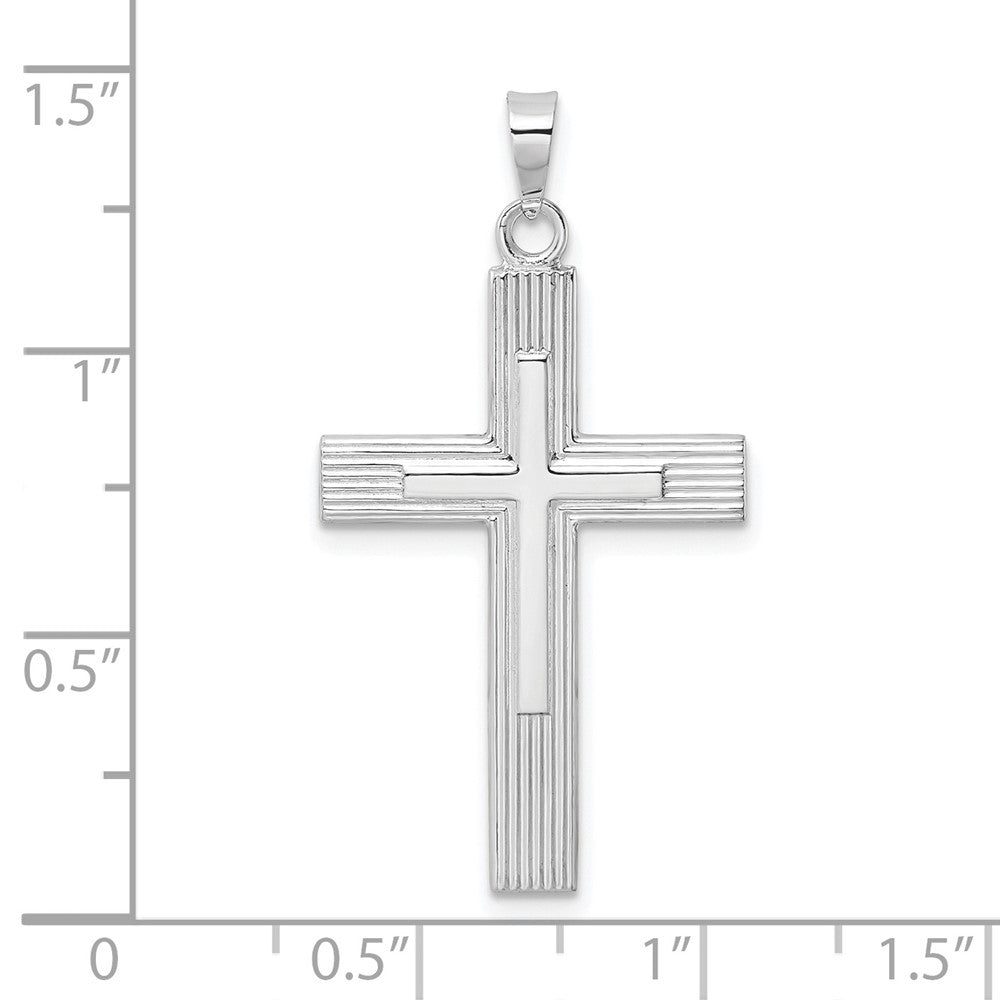 FJC Finejewelers 14 kt White Gold Themed Polished Solid Striped Double Cross Charm 35 mm x 18 mm