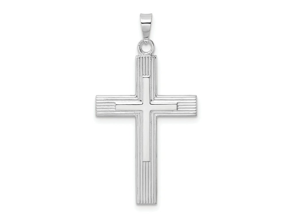 FJC Finejewelers 14 kt White Gold Themed Polished Solid Striped Double Cross Charm 35 mm x 18 mm
