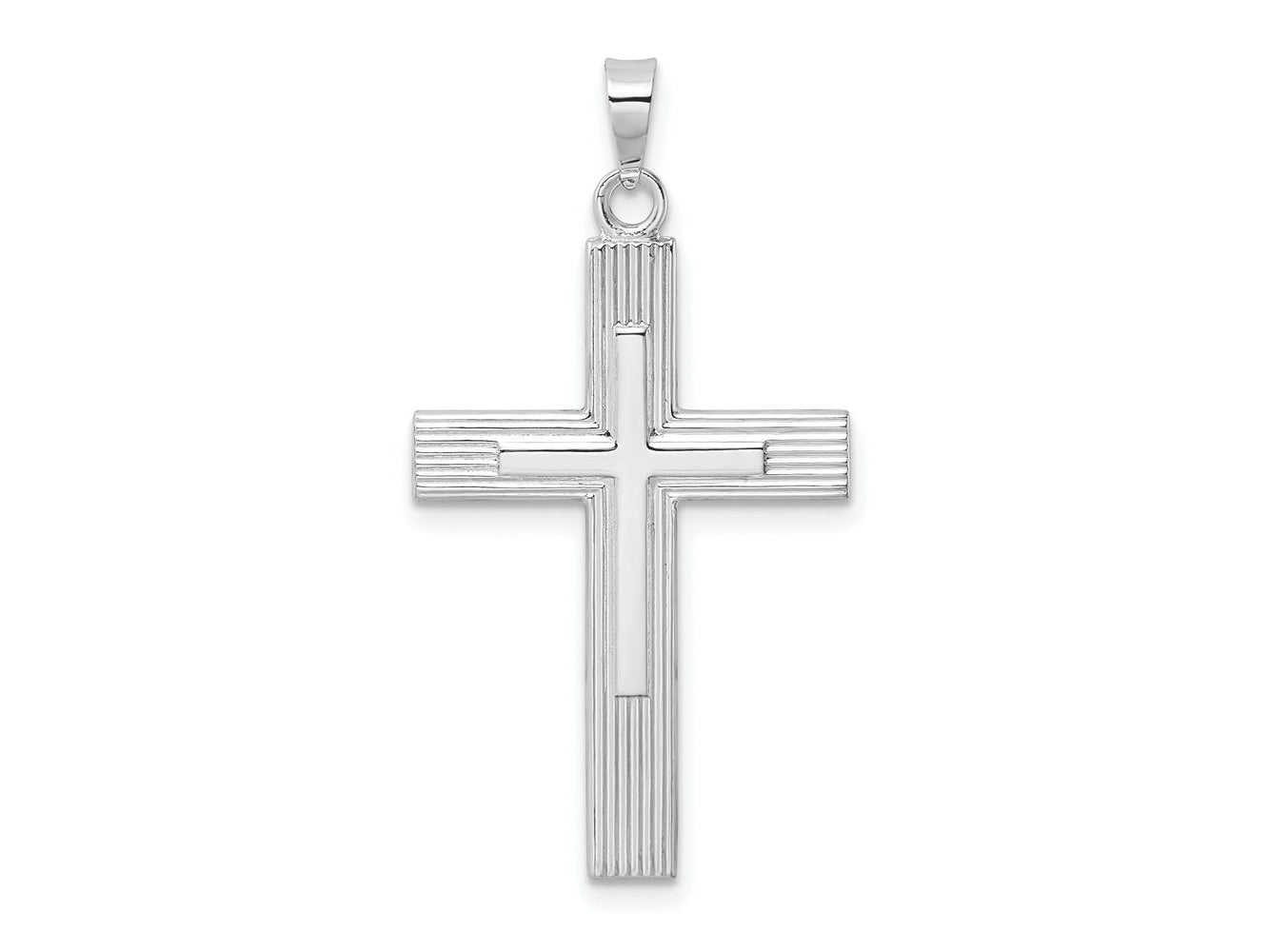 FJC Finejewelers 14 kt White Gold Themed Polished Solid Striped Double Cross Charm 35 mm x 18 mm