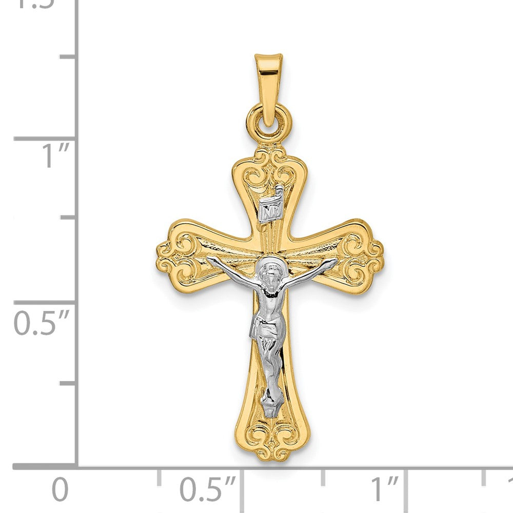 FJC Finejewelers 14 kt Two Tone Gold Polished Solid INRI Crucifix Charm 17 mm