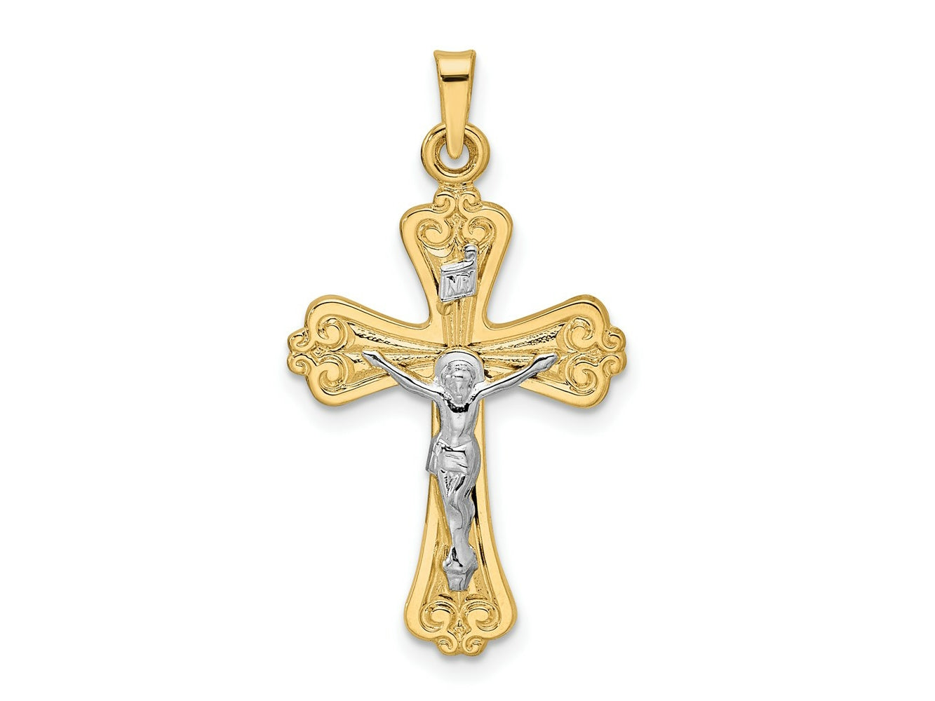 FJC Finejewelers 14 kt Two Tone Gold Polished Solid INRI Crucifix Charm 17 mm