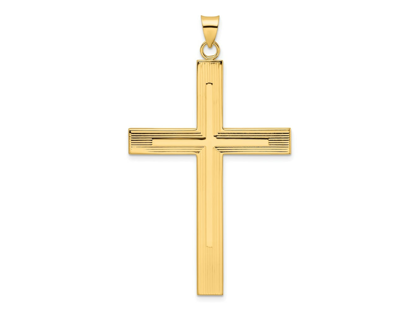 FJC Finejewelers 14 kt Yellow Gold Polished and Line Design Solid Cross Charm 60 x 35 mm