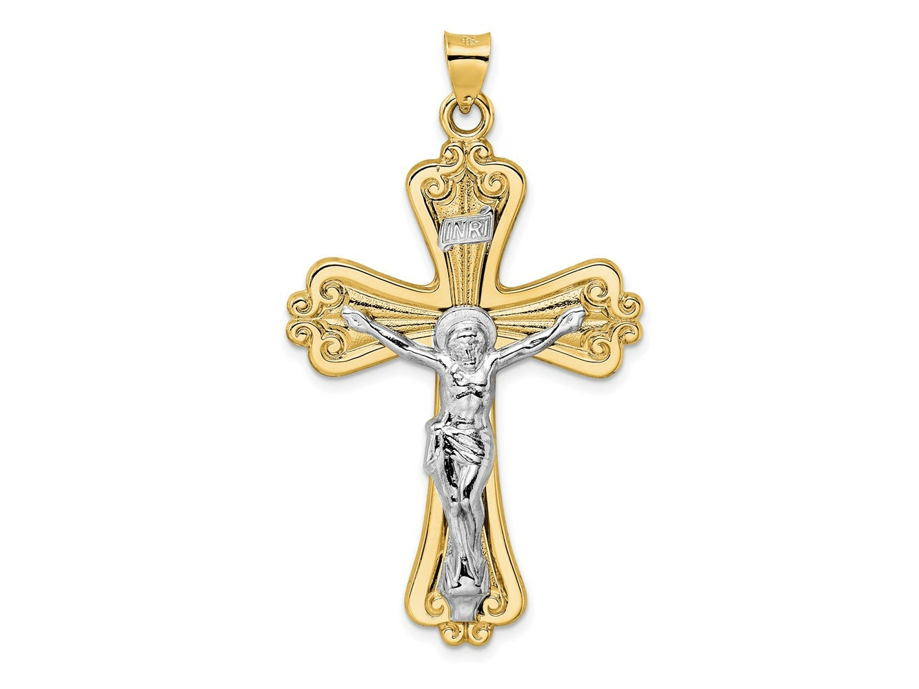 FJC Finejewelers 14 kt Two Tone Gold Polished Solid Fancy INRI Crucifix Charm 31 mm