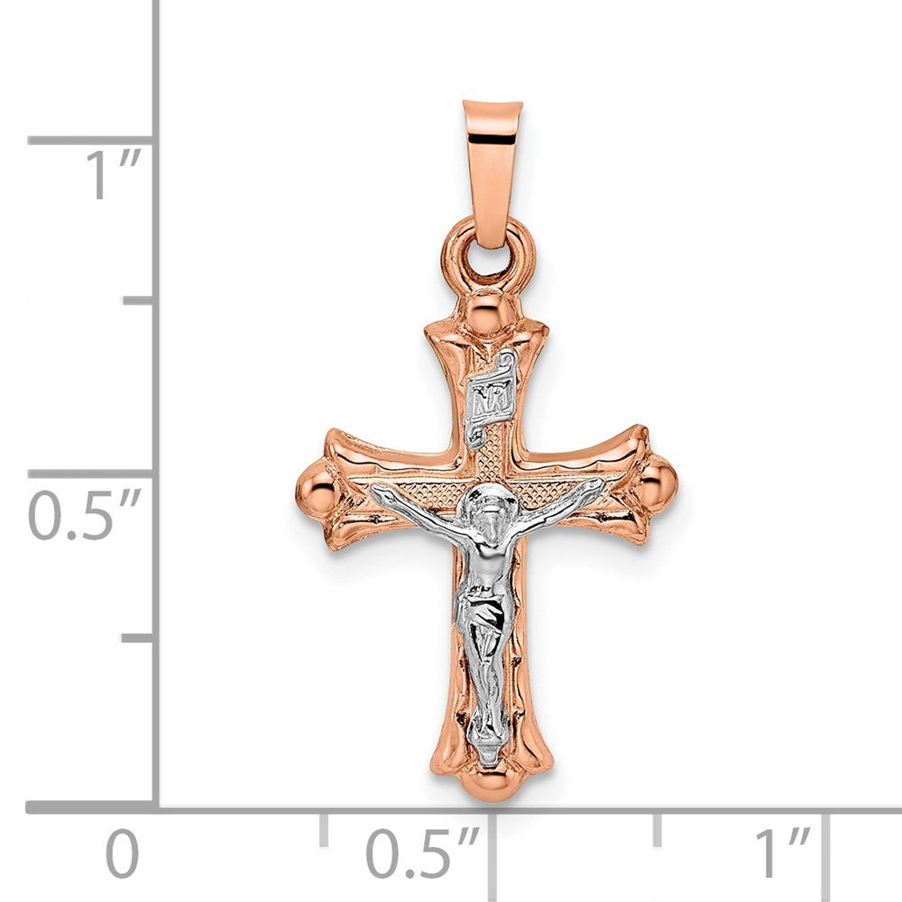 FJC Finejewelers 14 kt Two Tone Gold Themed Rose and Polished Fleur de Lis INRI Hollow Crucifix Charm