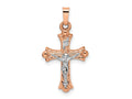 FJC Finejewelers 14 kt Two Tone Gold Themed Rose and Polished Fleur de Lis INRI Hollow Crucifix Charm
