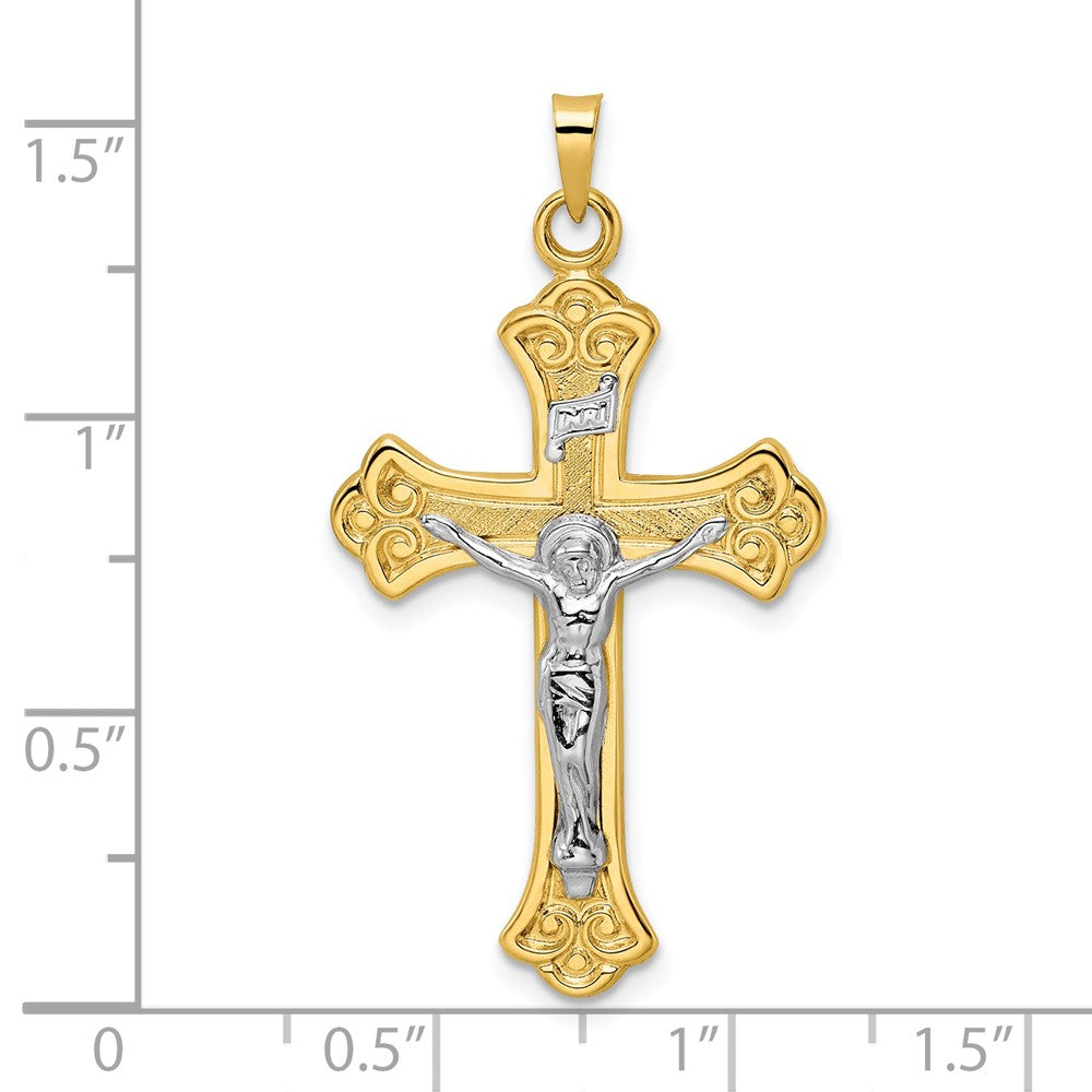 FJC Finejewelers 14 kt Two Tone Gold Polished Solid INRI Fleur de Lis Crucifix Charm 22 mm
