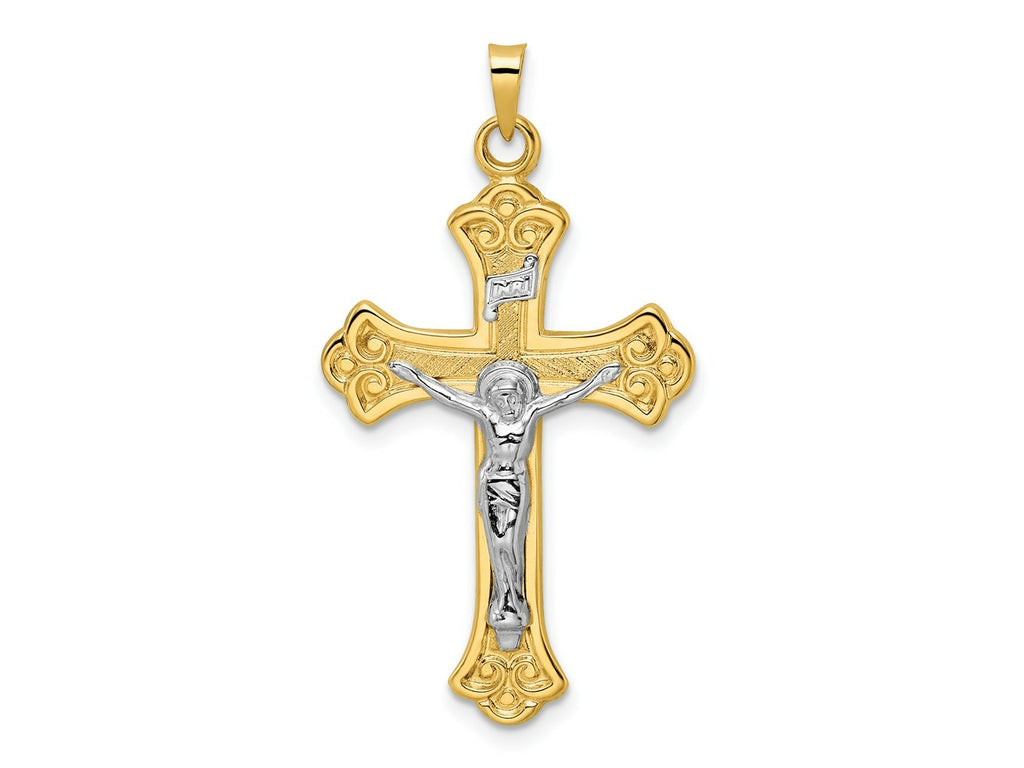 FJC Finejewelers 14 kt Two Tone Gold Polished Solid INRI Fleur de Lis Crucifix Charm 22 mm