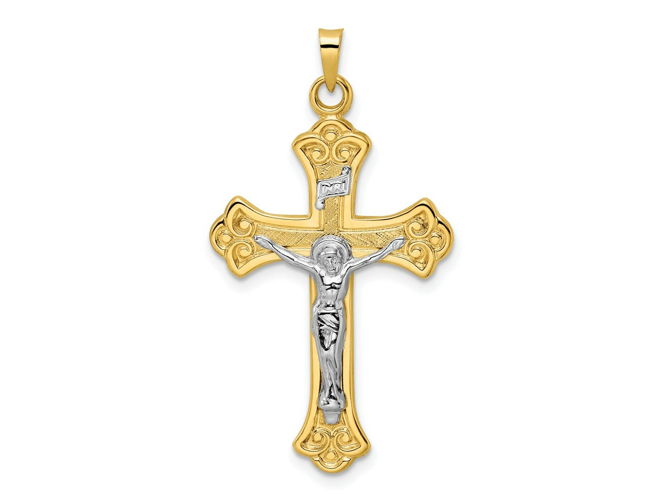 FJC Finejewelers 14 kt Two Tone Gold Polished Solid INRI Fleur de Lis Crucifix Charm 22 mm