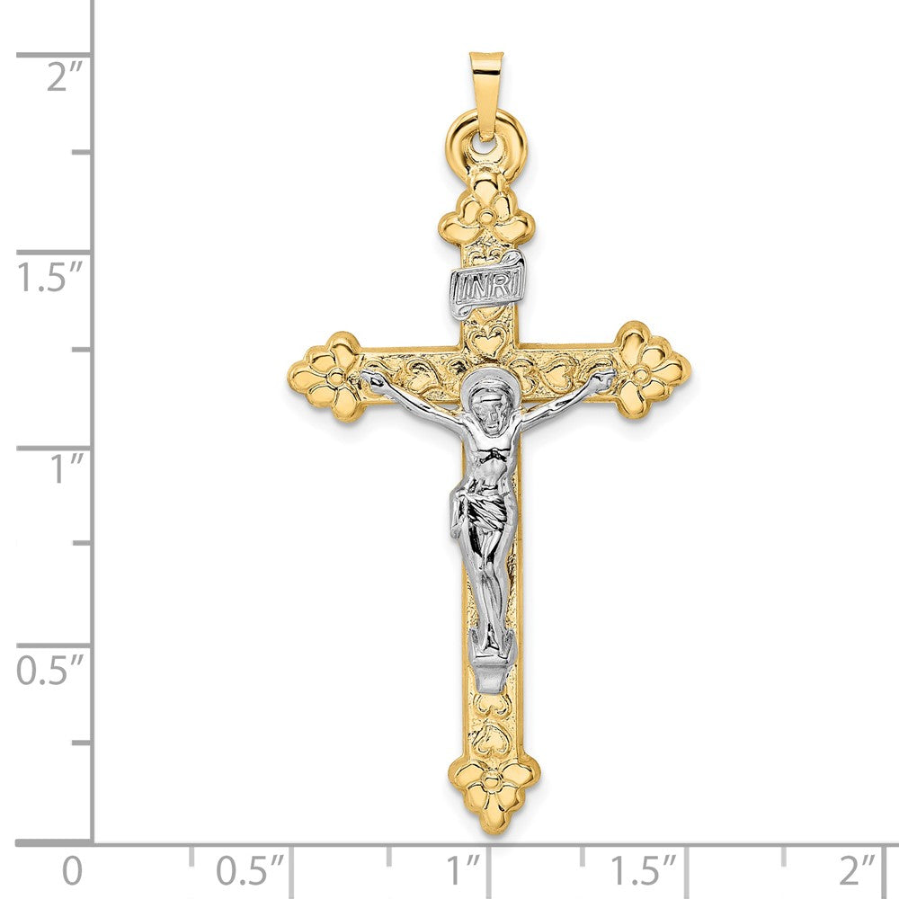 FJC Finejewelers 14 kt Two Tone Gold Polished Hollow INRI Budded Crucifix Charm 26 mm