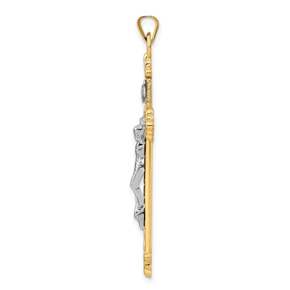 FJC Finejewelers 14 kt Two Tone Gold Polished Hollow INRI Budded Crucifix Charm 26 mm