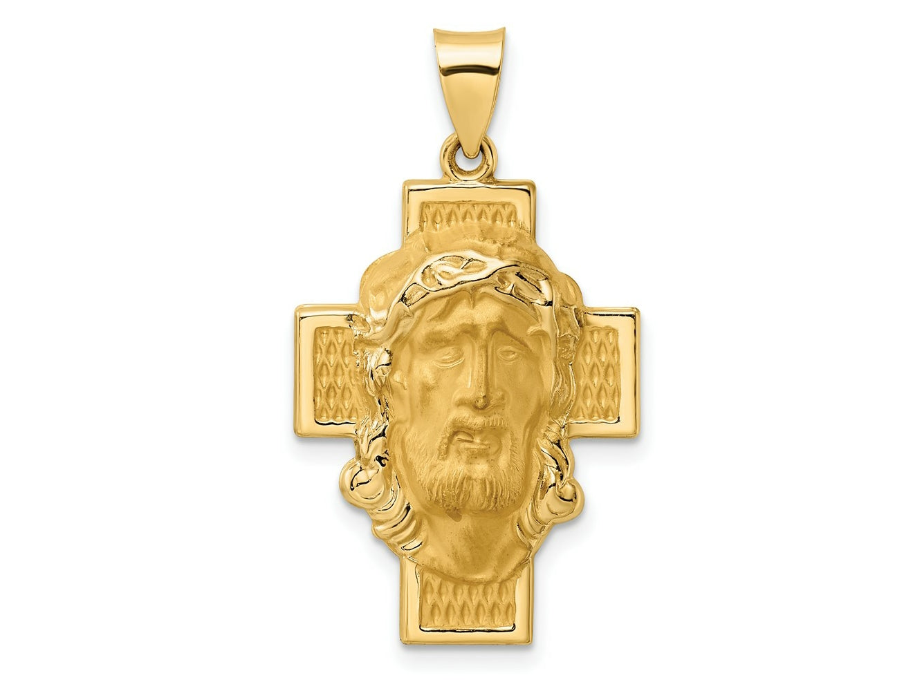 FJC Finejewelers 14 kt Yellow Gold Polished and Satin Hollow Jesus Face Cross Charm 19 mm