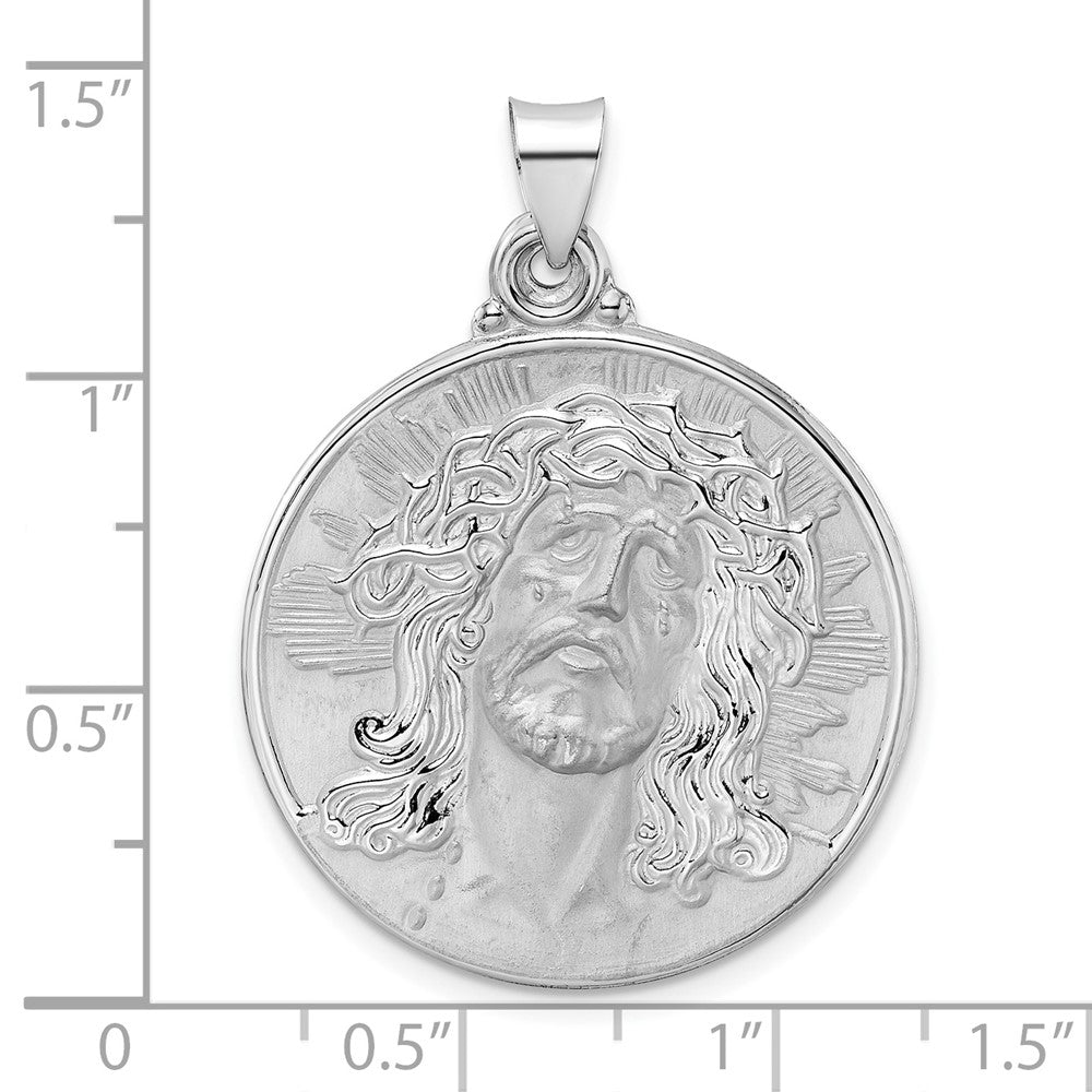 FJC Finejewelers 14 kt White Gold Polished and Satin Hollow Jesus Face Disc Charm 28 mm