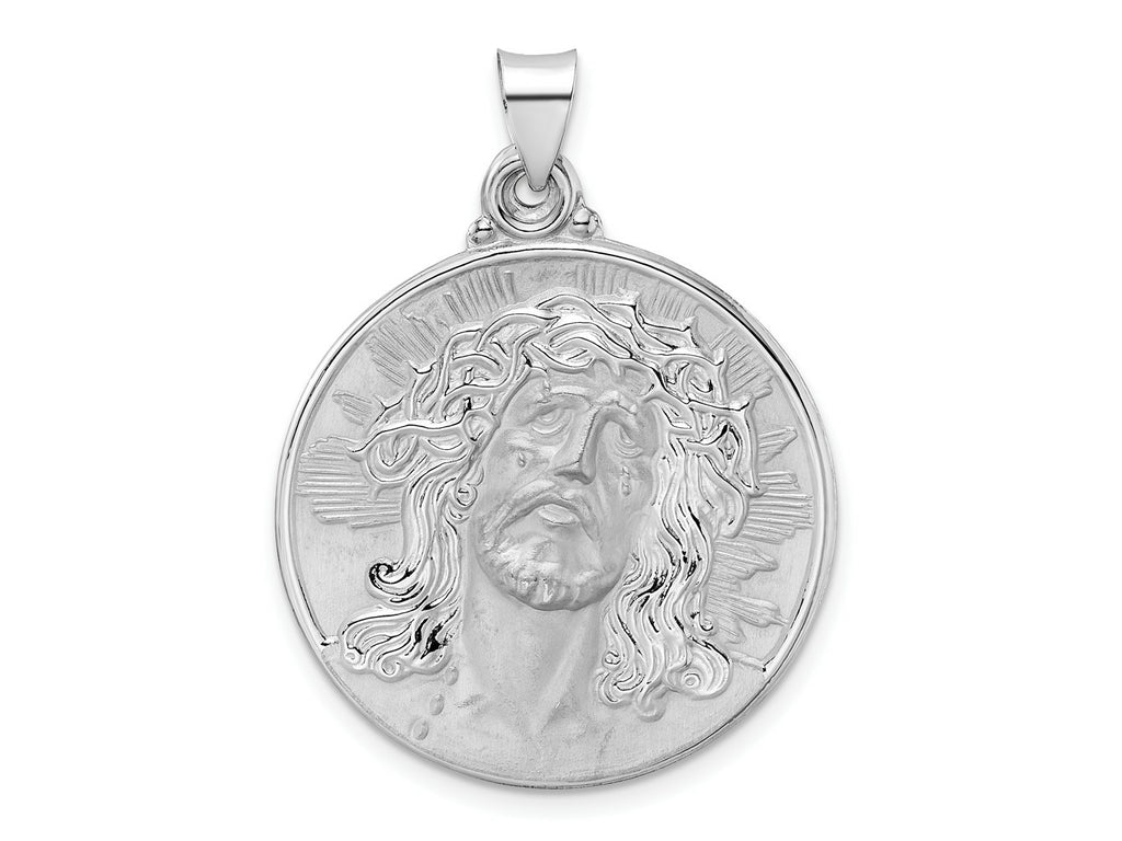 FJC Finejewelers 14 kt White Gold Polished and Satin Hollow Jesus Face Disc Charm 28 mm