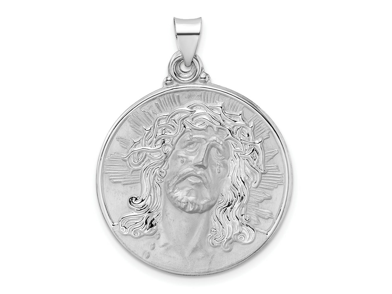 FJC Finejewelers 14 kt White Gold Polished and Satin Hollow Jesus Face Disc Charm 28 mm