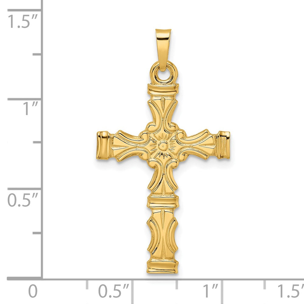FJC Finejewelers 14 kt Yellow Gold Polished Solid Floral Center Cross Charm 34 x 19 mm