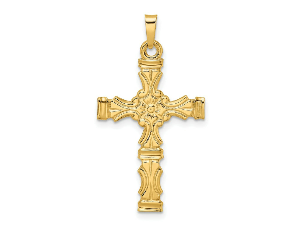 FJC Finejewelers 14 kt Yellow Gold Polished Solid Floral Center Cross Charm 34 x 19 mm