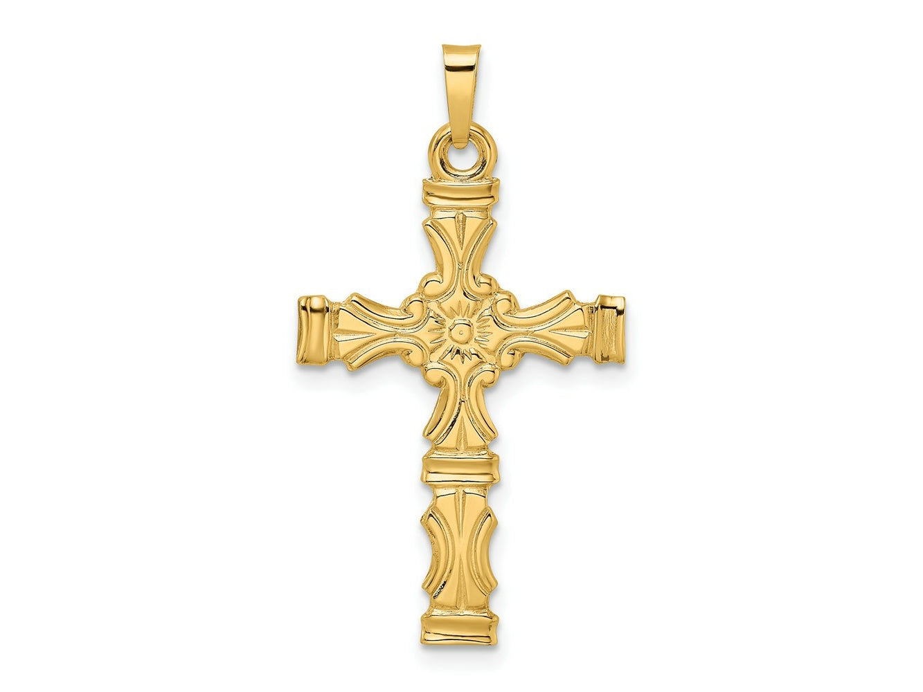 FJC Finejewelers 14 kt Yellow Gold Polished Solid Floral Center Cross Charm 34 x 19 mm