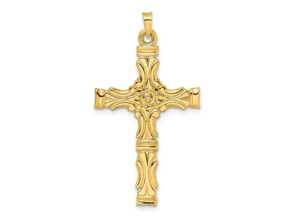 FJC Finejewelers 14 kt Yellow Gold Polished Solid Fancy Design Cross Charm 42 x 23 mm
