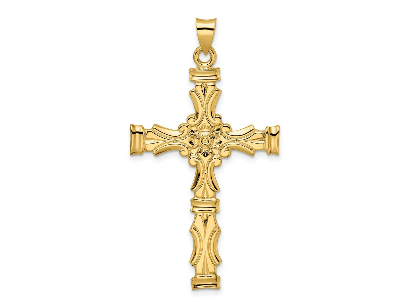 FJC Finejewelers 14 kt Yellow Gold Polished Solid Fancy Design Cross Charm 52 x 29 mm