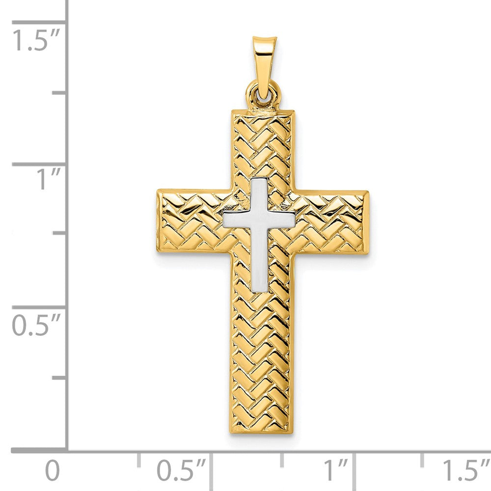 FJC Finejewelers 14 kt Two Tone Gold Polished Hollow Woven Double Cross Charm 36 x 19 mm