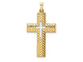 FJC Finejewelers 14 kt Two Tone Gold Polished Hollow Woven Double Cross Charm 36 x 19 mm