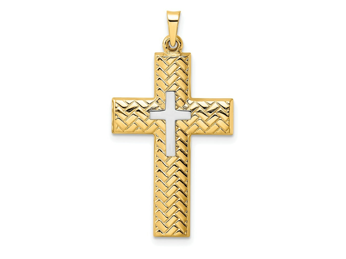 FJC Finejewelers 14 kt Two Tone Gold Polished Hollow Woven Double Cross Charm 36 x 19 mm