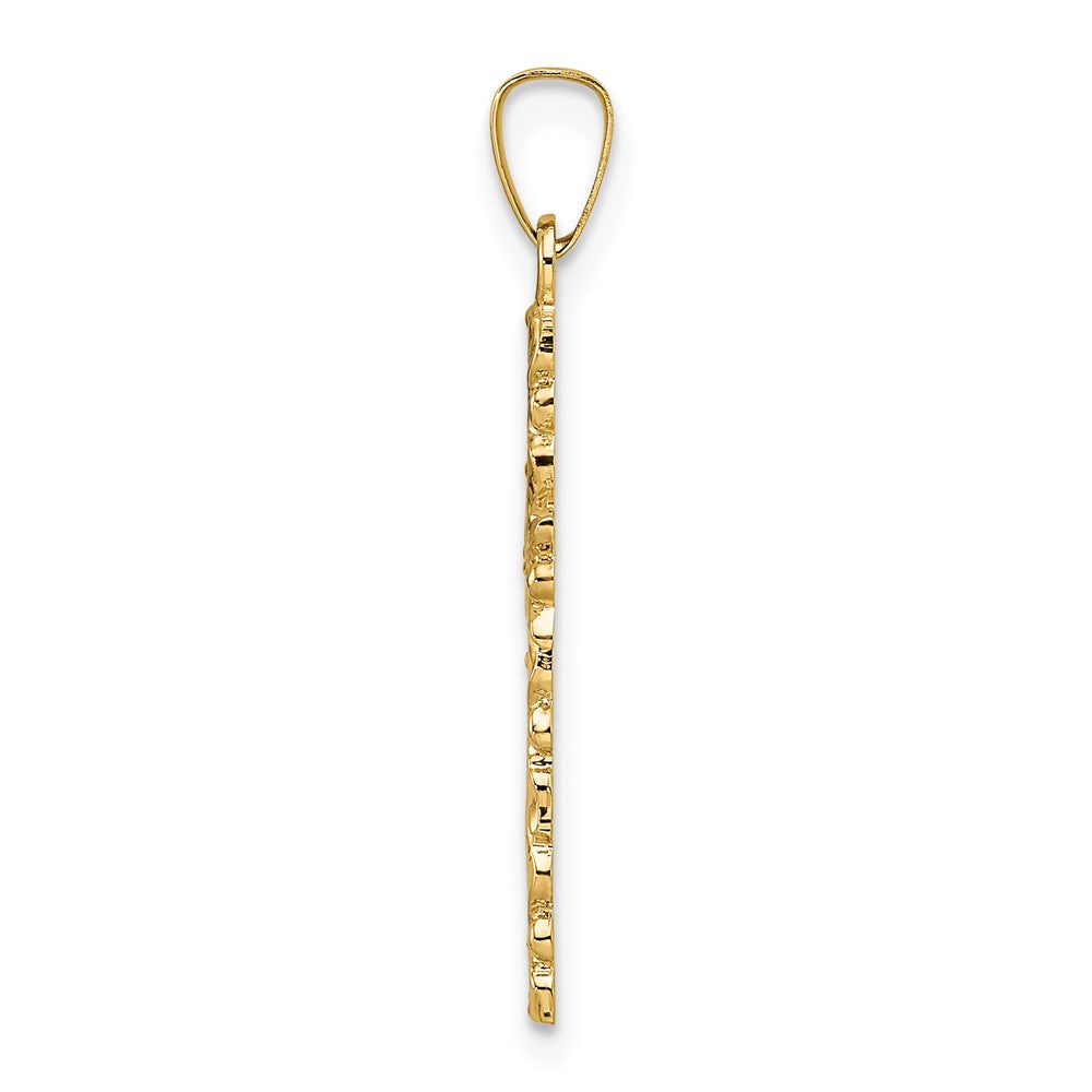 FJC Finejewelers 14 kt Yellow Gold Polished and Textured Solid Floral Cross Charm 28 x 15 mm