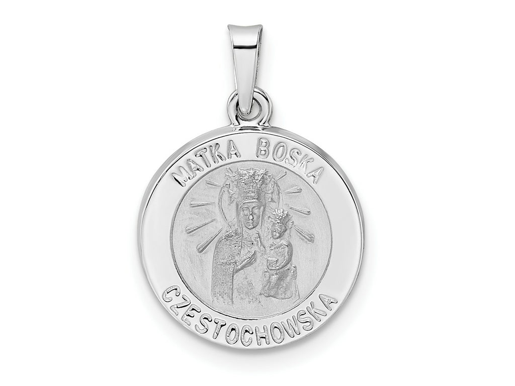 FJC Finejewelers 14 kt White Gold Polished and Satin Hollow Matka Boska Medal Charm 21 mm x 14 mm