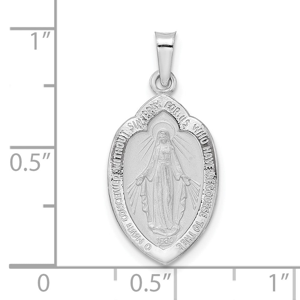 FJC Finejewelers 14 kt White Gold Polished and Satin Hollow Miraculous Medal Charm 24 mm x 12 mm