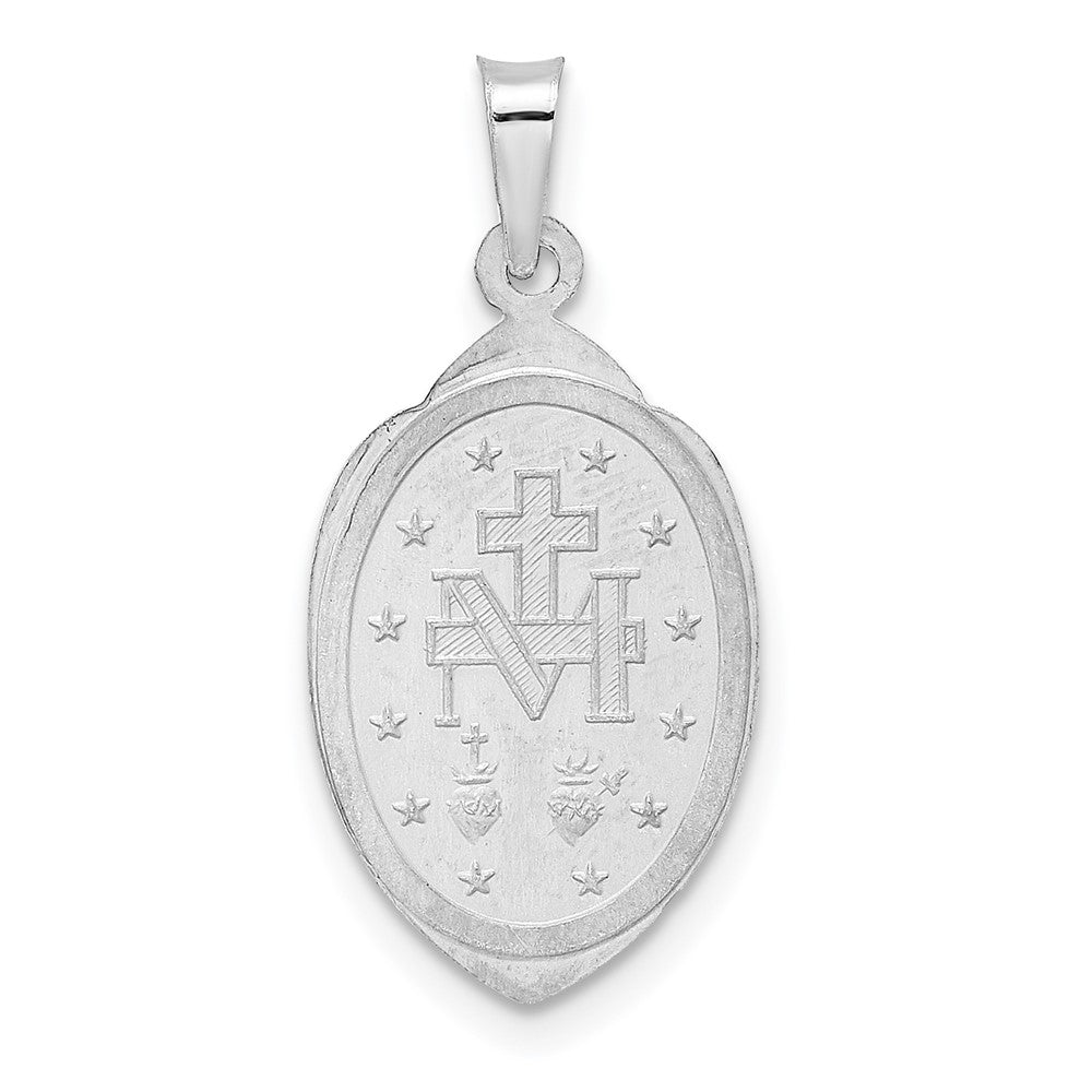 FJC Finejewelers 14 kt White Gold Polished and Satin Hollow Miraculous Medal Charm 24 mm x 12 mm