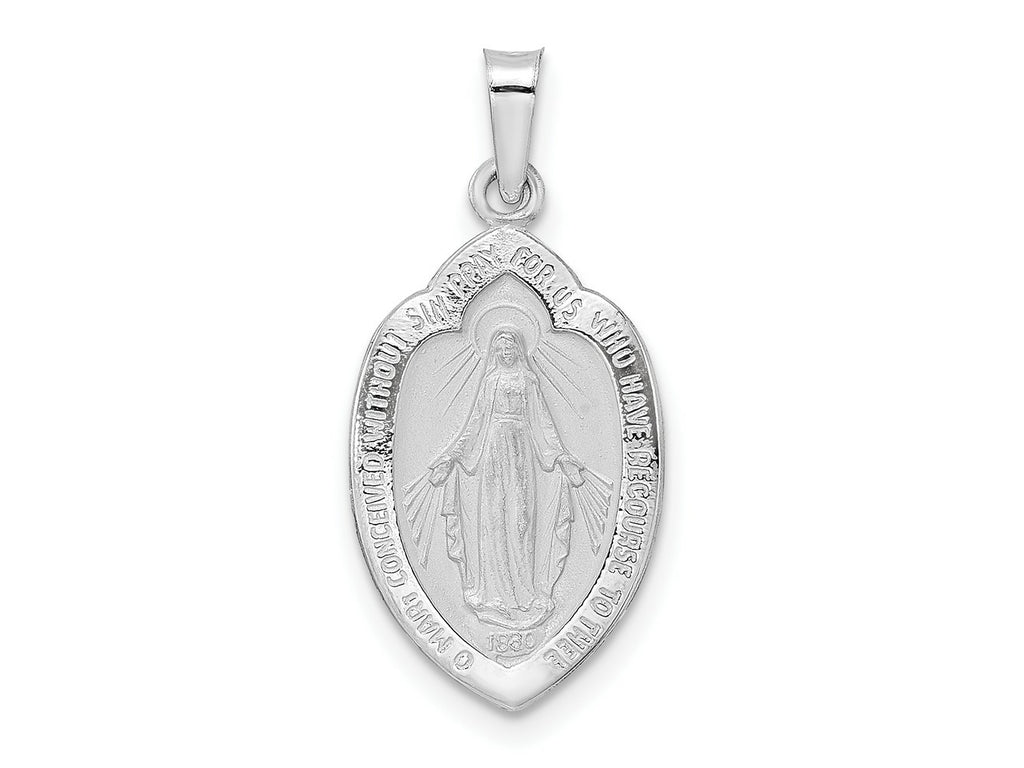FJC Finejewelers 14 kt White Gold Polished and Satin Hollow Miraculous Medal Charm 24 mm x 12 mm