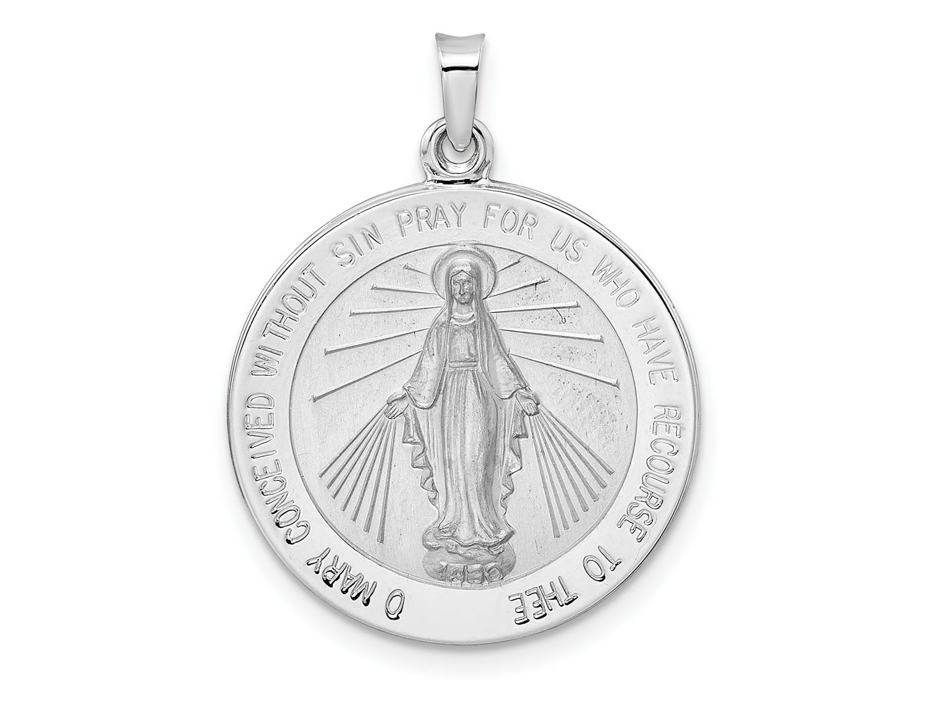 FJC Finejewelers 14 kt White Gold Themed Polished Miraculous Solid Medal Charm 28 mm x 21 mm