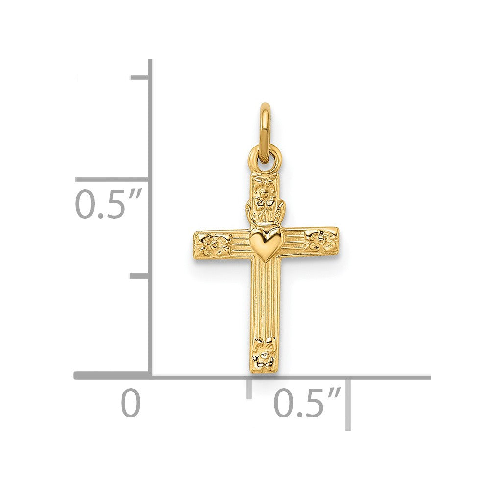 FJC Finejewelers 14 kt Yellow Gold Polished Solid Heart Cross Charm 17 x 9 mm