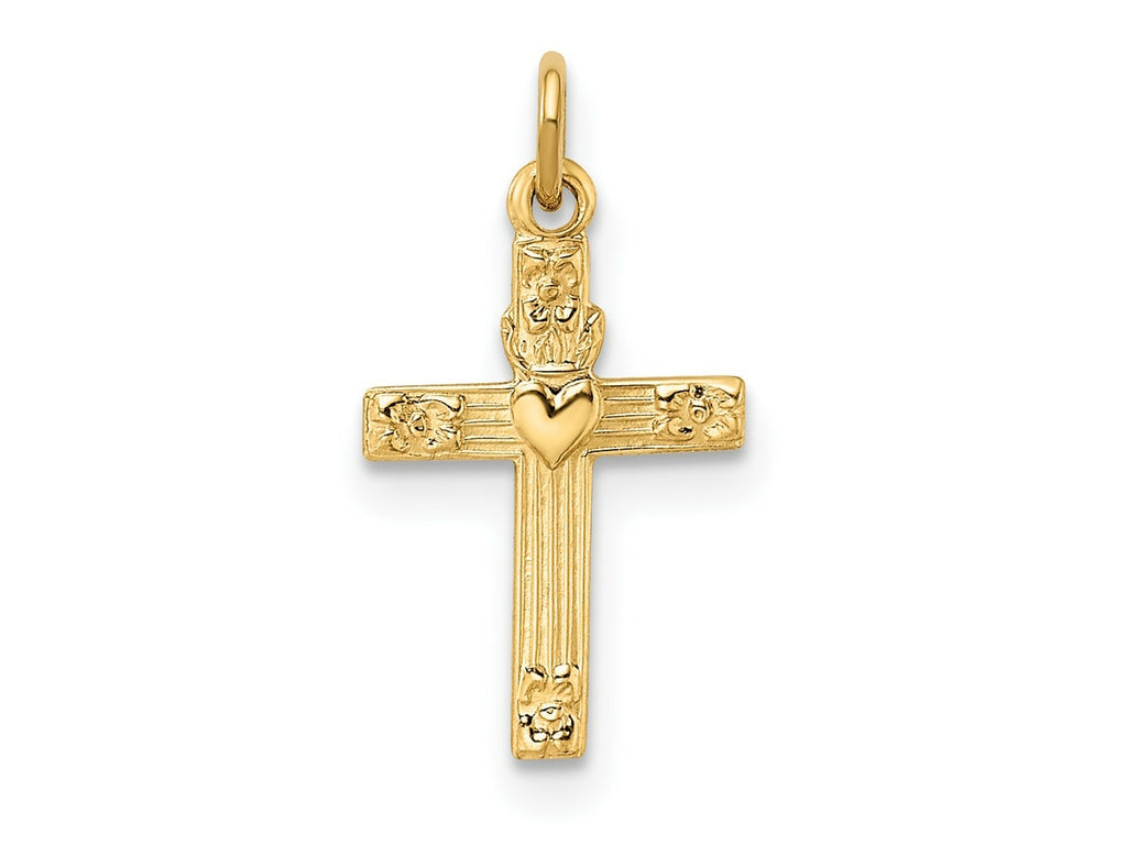 FJC Finejewelers 14 kt Yellow Gold Polished Solid Heart Cross Charm 17 x 9 mm