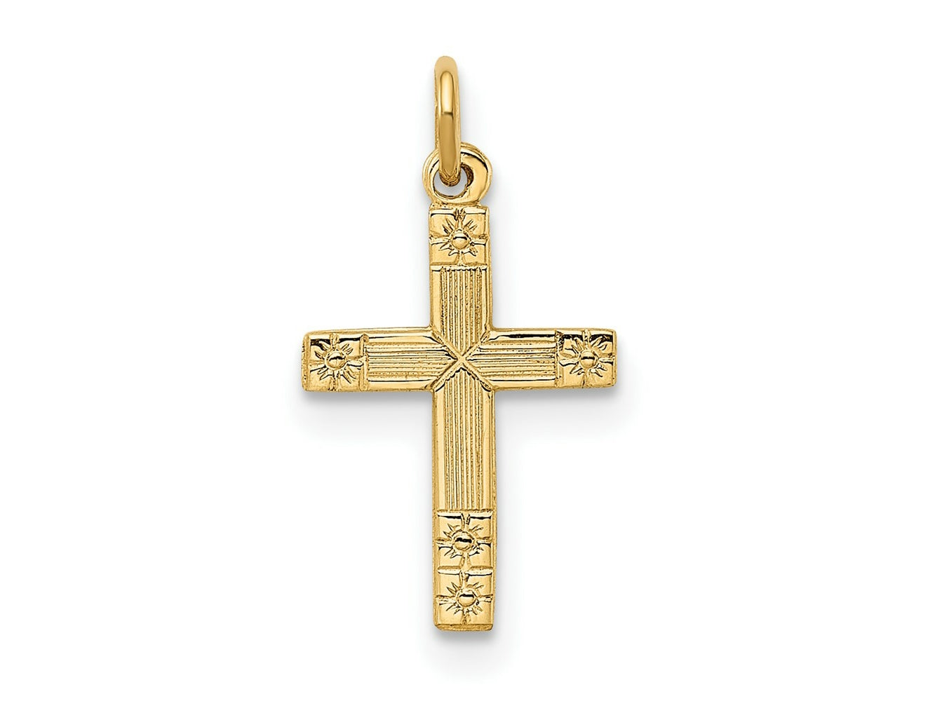 FJC Finejewelers 14 kt Yellow Gold Polished and Textured Solid Cross Charm 17 x 9 mm