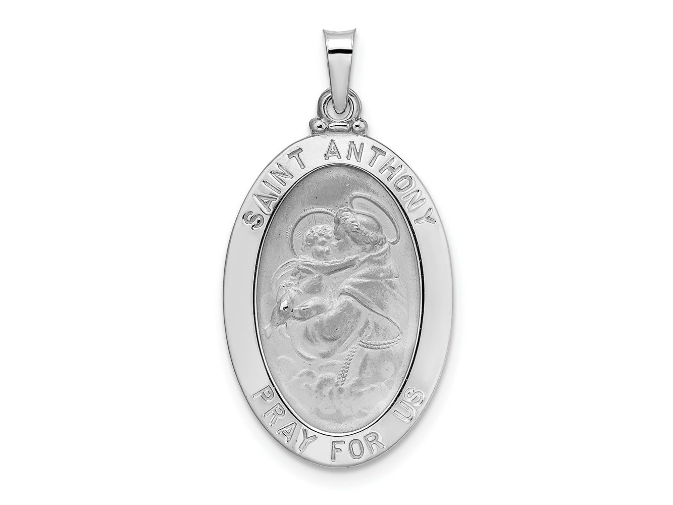 FJC Finejewelers 14 kt White Gold Polished Solid Oval St Anthony Medal Charm 30 mm x 16 mm
