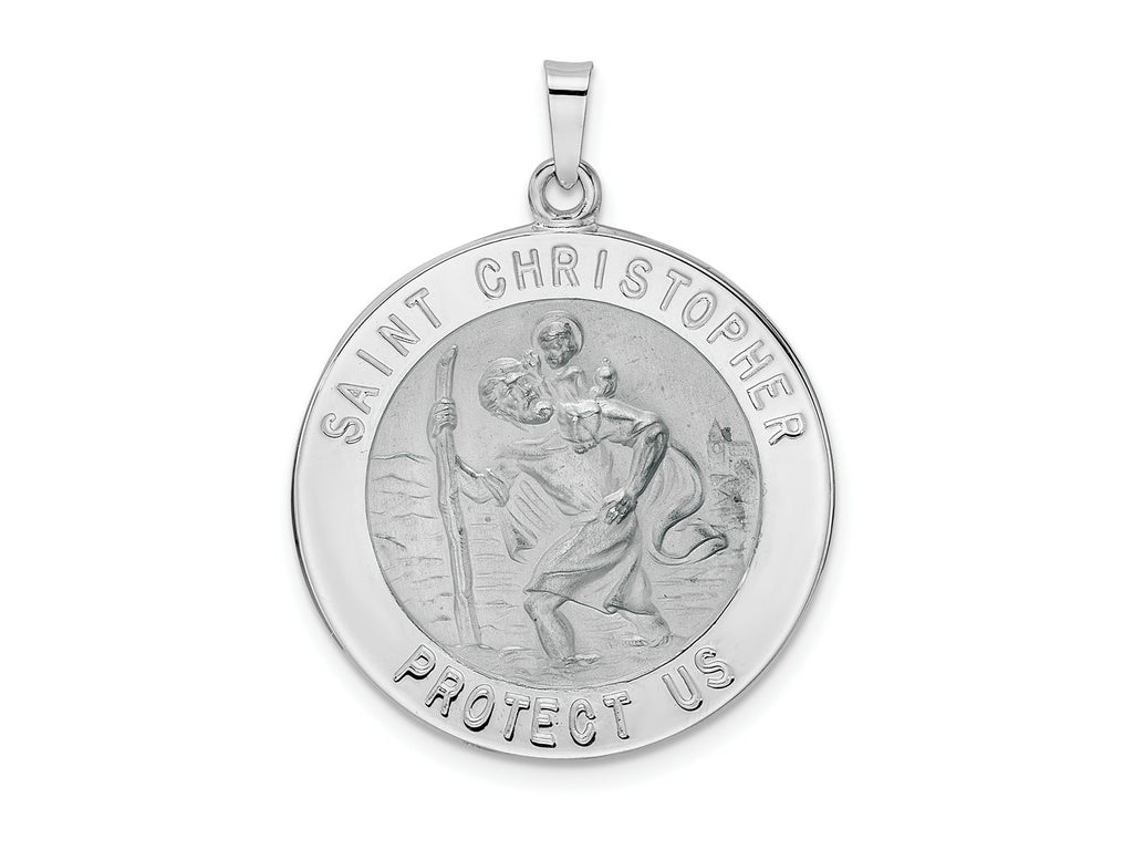 FJC Finejewelers 14 kt White Gold Polished Saint Christopher Solid Medal Charm 33 mm x 26 mm